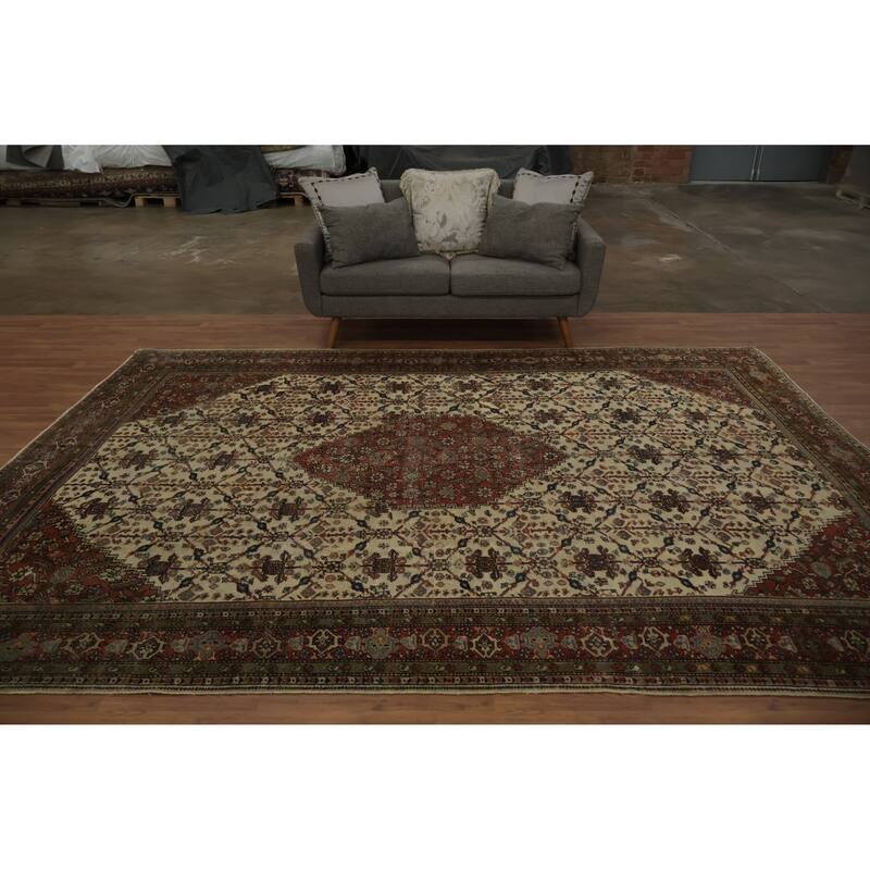 Hand Knotted Oriental 100% Wool Carpet Traditional Medallion Beige & Ivories Sultanabad Area Rug - 11' 9'' X 8' 4''