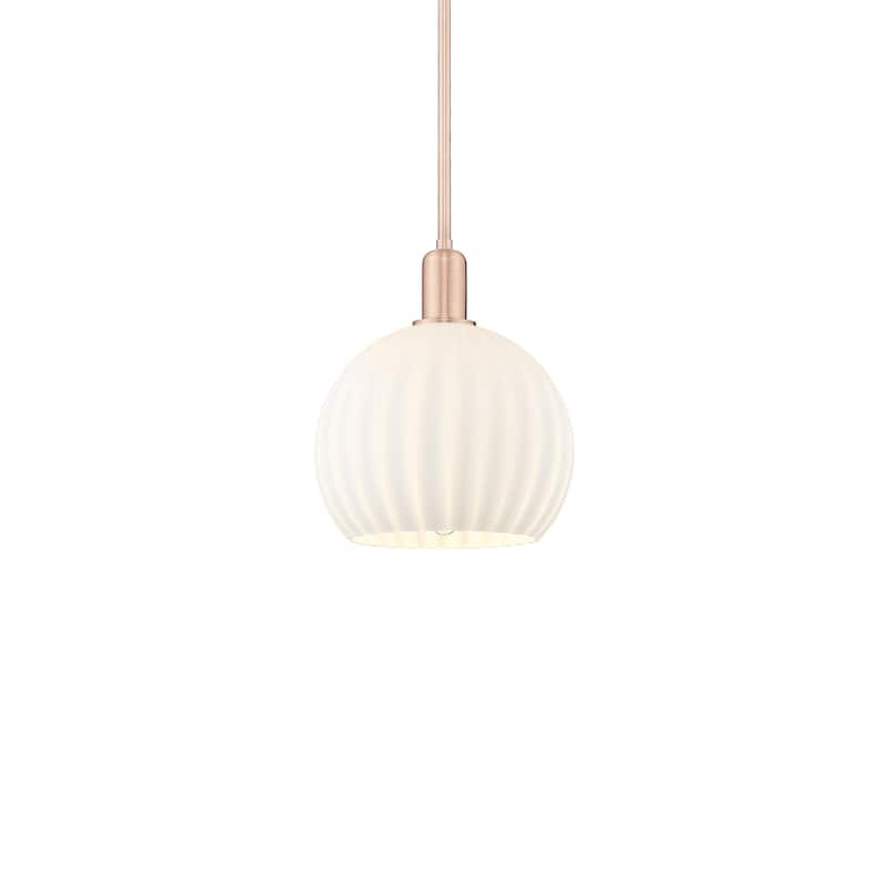 Innovations Lighting 716-1S-13-10 White Venetian Pendant White - Antique Copper / White Venetian