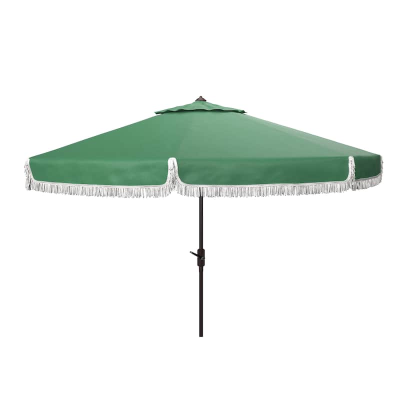 SAFAVIEH Ronette Fringe 9 Ft Crank Outdoor Umbrella