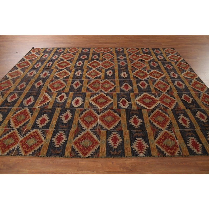 Kilim Area Rug Flatweave Oriental Blue Wool Carpet - 7'11"x 9'9"