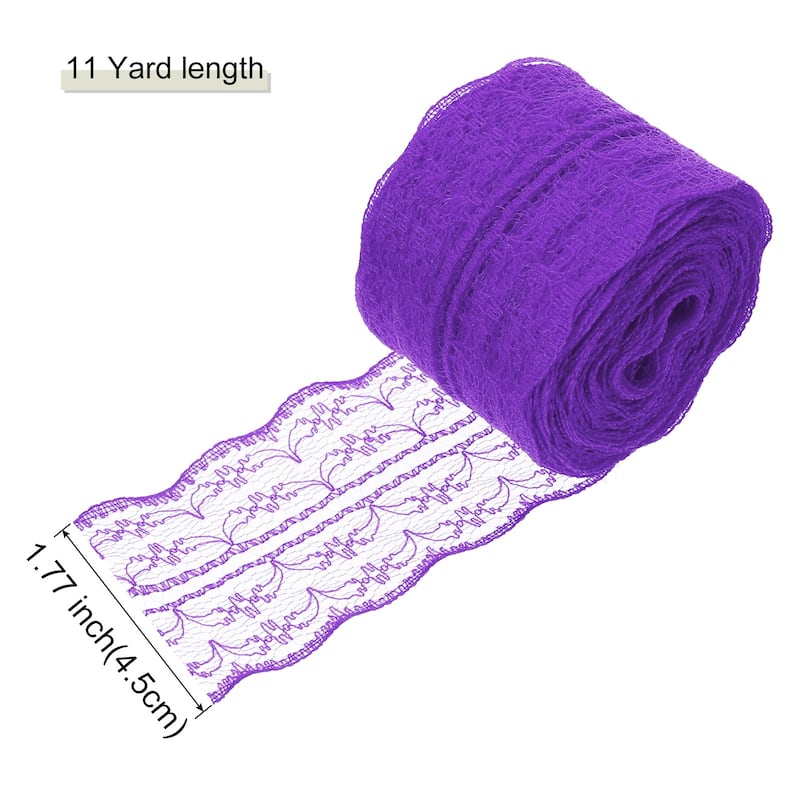 1.8 Inch Wide 11 Yard Lace Ribbon Floral Pattern Red Lace Trim Ribbon - Light Purple