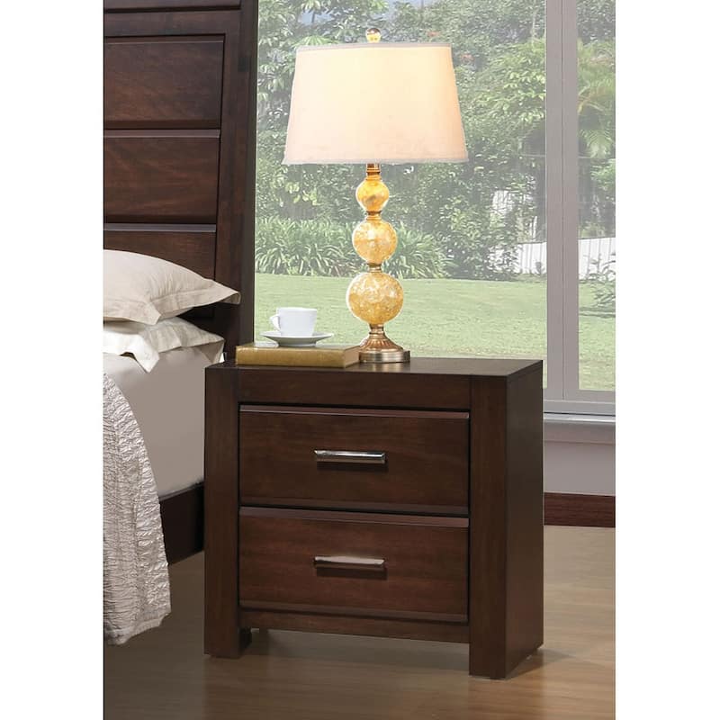 Wooden Walnut Nightstand with 2 Drawers