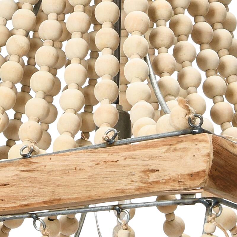 Wood & Metal Framed Chandelier with Wood Bead Draping