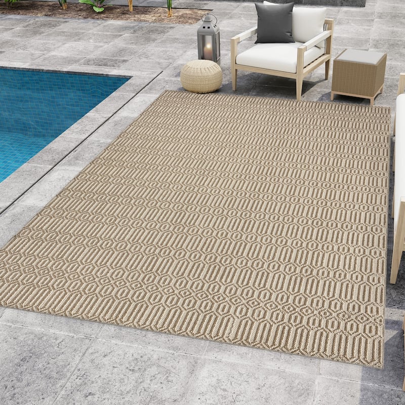 Nautica Modern Geo Indoor-Outdoor Area Rugs - 8' 8" x 13' - Beige