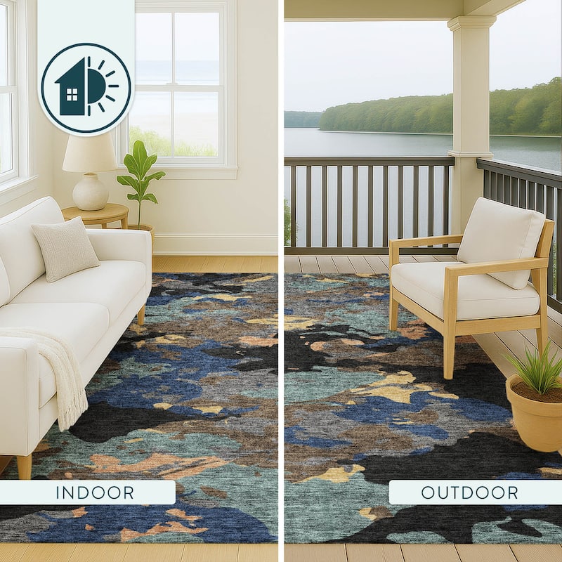 Machine Washable Indoor/ Outdoor Abstract Mexi Chantille Rug