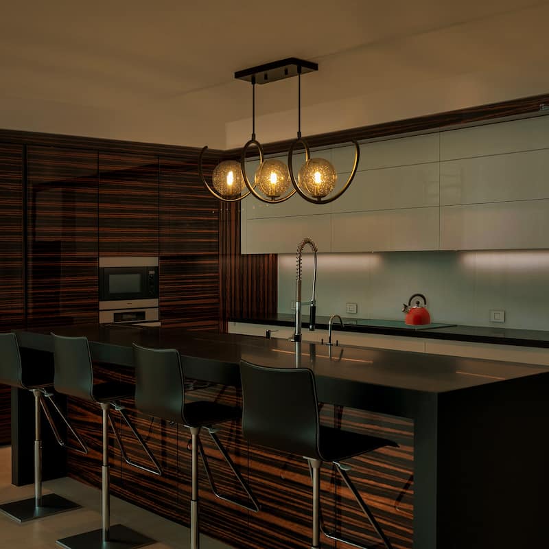 Modern 3-Light Black Spiral Pendant Light with Smoky Gray Glass Shades - Dia.24-in