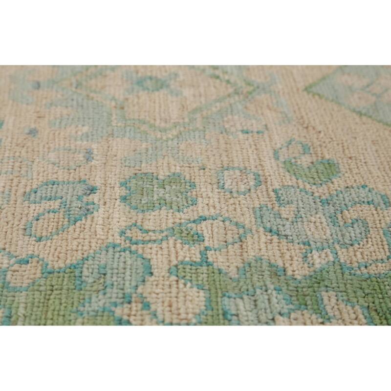 Hand Knotted Oriental 100% Wool Carpet Transitional All-Over Green Oushak Area Rug - 11' 10'' X 9' 0''