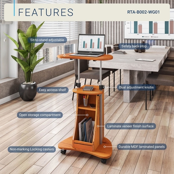 Techni Mobili Sit-to-Stand Rolling Adjustable Height Laptop Cart