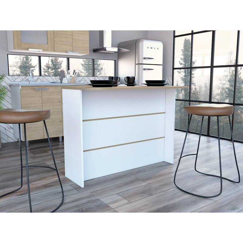 Fendi Kitchen Island Storage Cabinet - With Seating - White - Light Pine - Wood