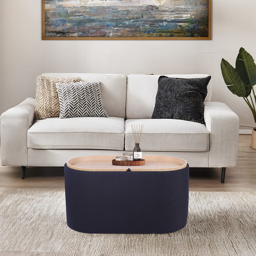 Modern Designs Ottoman with Reversible Tray Table Lid and Concealed Storage