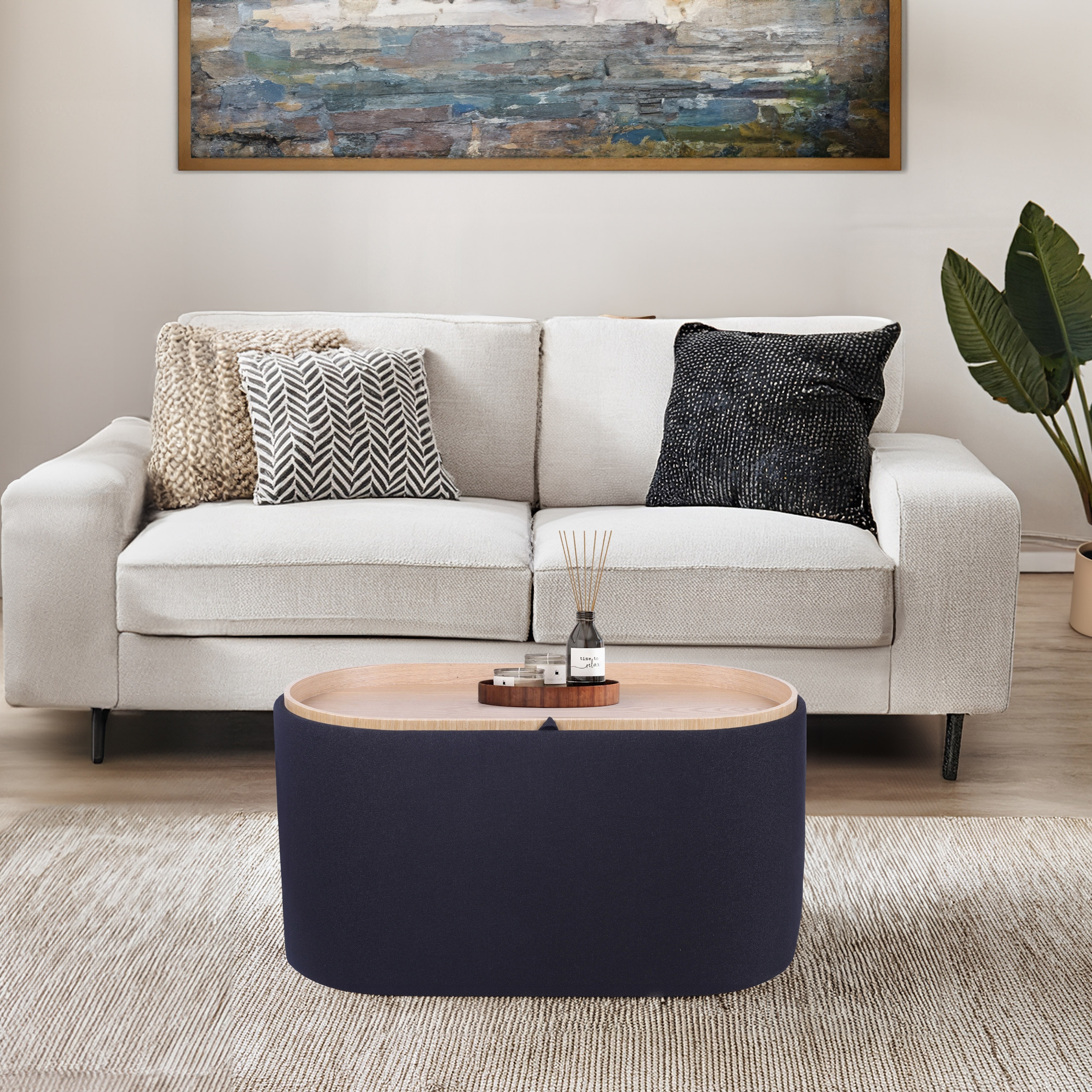 Modern Designs Ottoman with Reversible Tray Table Lid and Concealed Storage