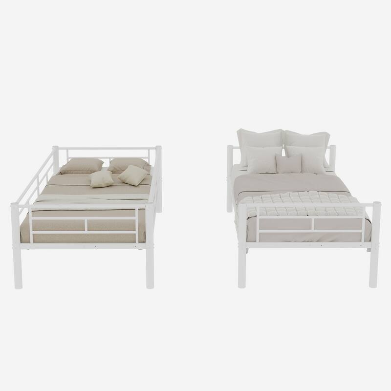 Twin Over Twin Metal Bunk Bed for Kids Boys Girls, Metal Structure Bedframe with Ladders & Guardrail, Convertible 2 Beds