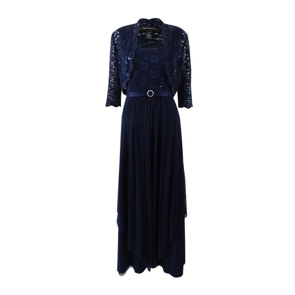 r&m richards sequined lace belted gown and jacket