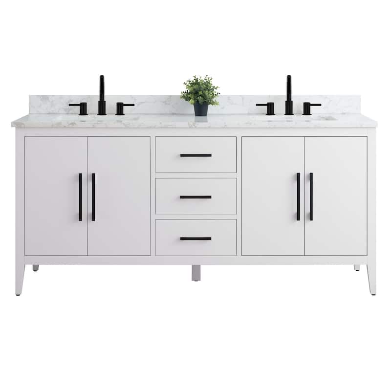 Vanity Art 72" Double Sink Bathroom Vanity Cabinet with Engineered Marble Top