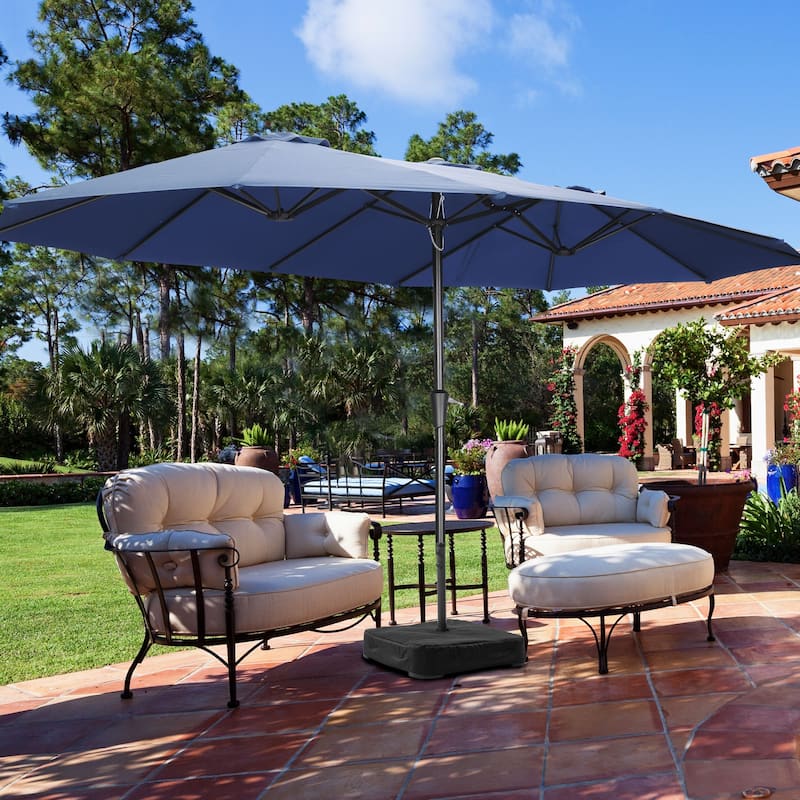 Ainfox 13FT/15FT Patio Umbrella Large Outdoor Umbrella with Base - Navy Blue-15ft