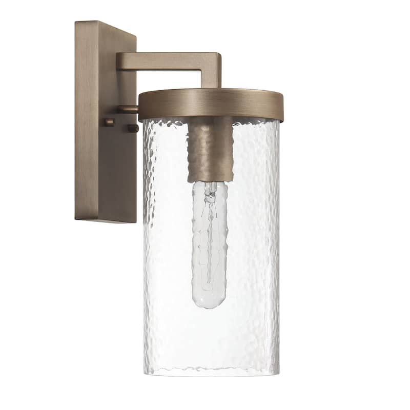 Aria Textured Water Glass and Metal Wall Mounted Outdoor Light - 6.7"L x 5.3"W x 12.5"H - Tuscan Gold