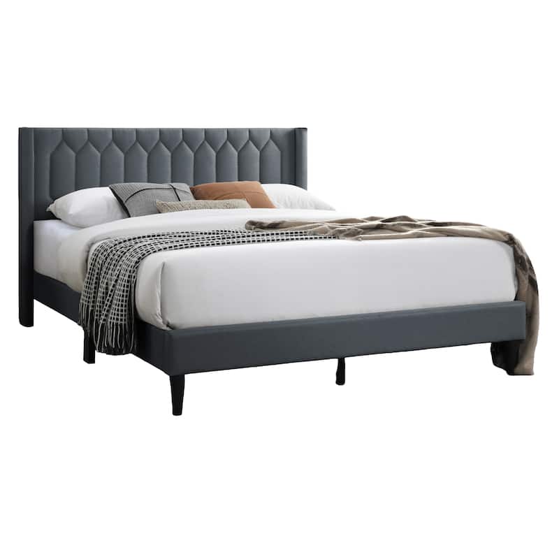 Queen Size Upholstered Platform Bed with Diamond Stitch Headboard and Modern Platform Design