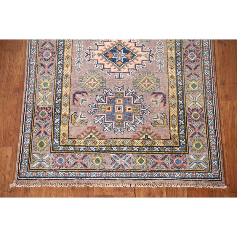 Brown Geometric Kazak Accent Rug Wool Carpet - 2'9" x 4'1"