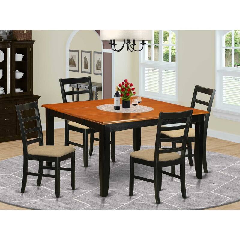 HomeStock 5-Piece Square Black and Cherry Finish Solid Wood Top Dining table with 4-Chairs