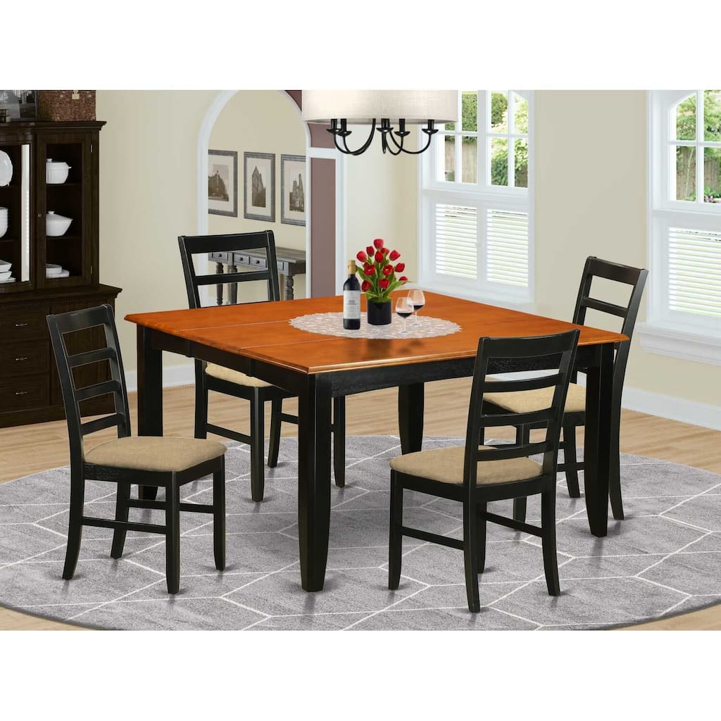 HomeStock 5-Piece Square Black and Cherry Finish Solid Wood Top Dining table with 4-Chairs