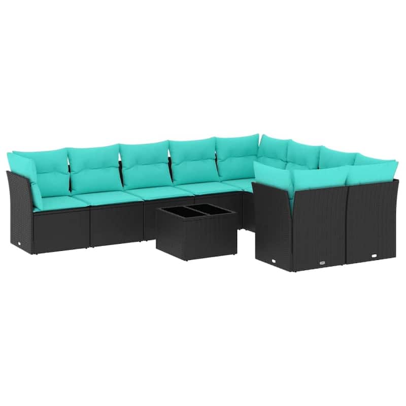 vidaXL 9/10 Piece Patio Sofa Set with Cushions Black/Brown/Gray Poly Rattan - 21.7 x 24.4 x 27.2