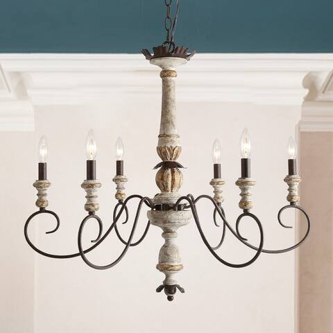 6-light Rustic French Country Chandelier Hanging Light for Dining Room - D31"x H28"