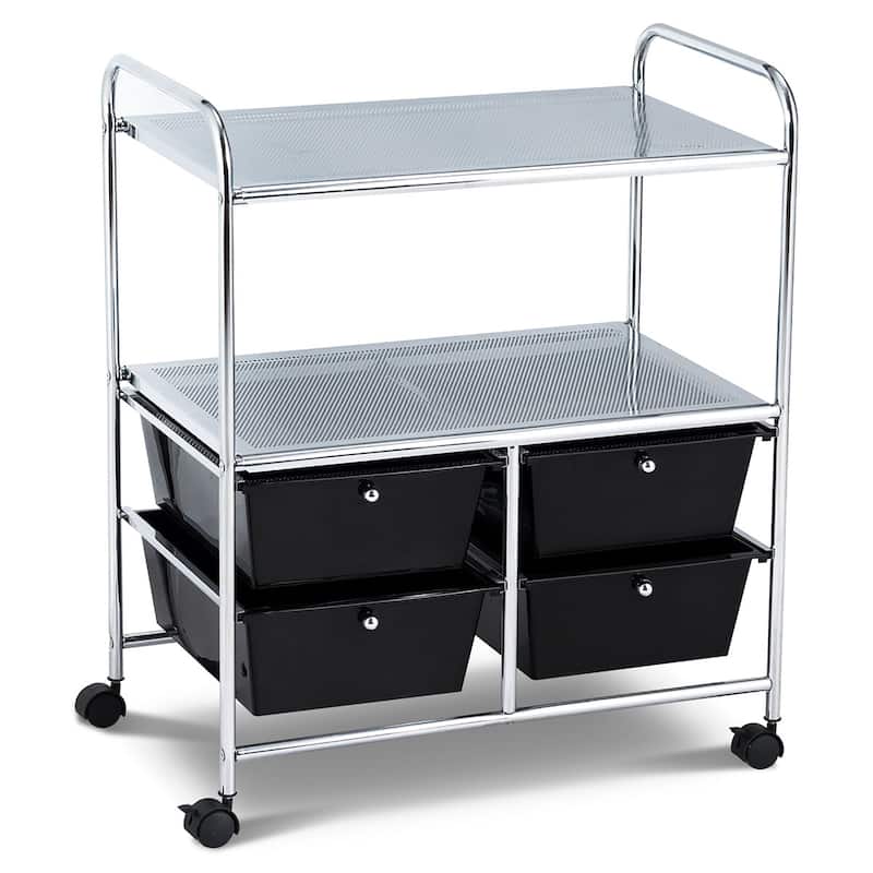 Rolling Storage Cart Metal Rack Shelf with 4 Drawers 2 Shelves - Black