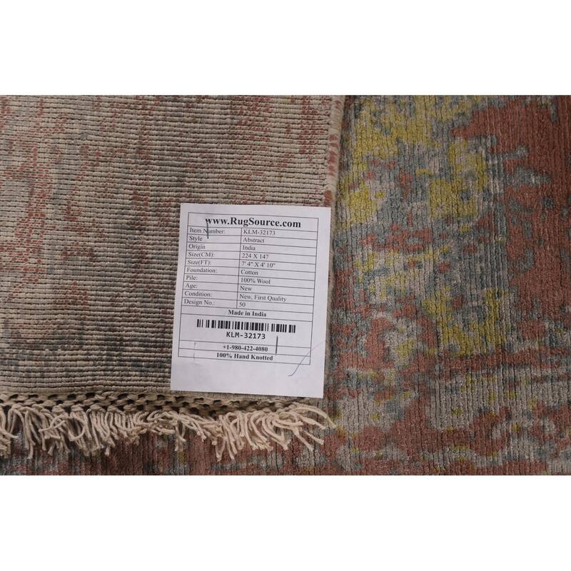 Contemporary Colorful Abstract Area Rug Handmade Wool Carpet - 4'10"x 7'4"