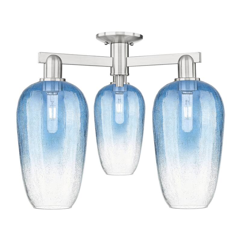 Innovations Lighting 716-3F-17-25 Brookhaven Flute Semi-Flush - Brushed Satin Nickel / Sapphire Blue