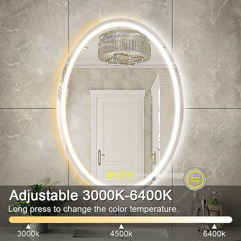 SmartReflex 20x28" Oval Frameless Backlit LED Anti-Fog Dimmable Bathroom Vanity Mirror - Clear