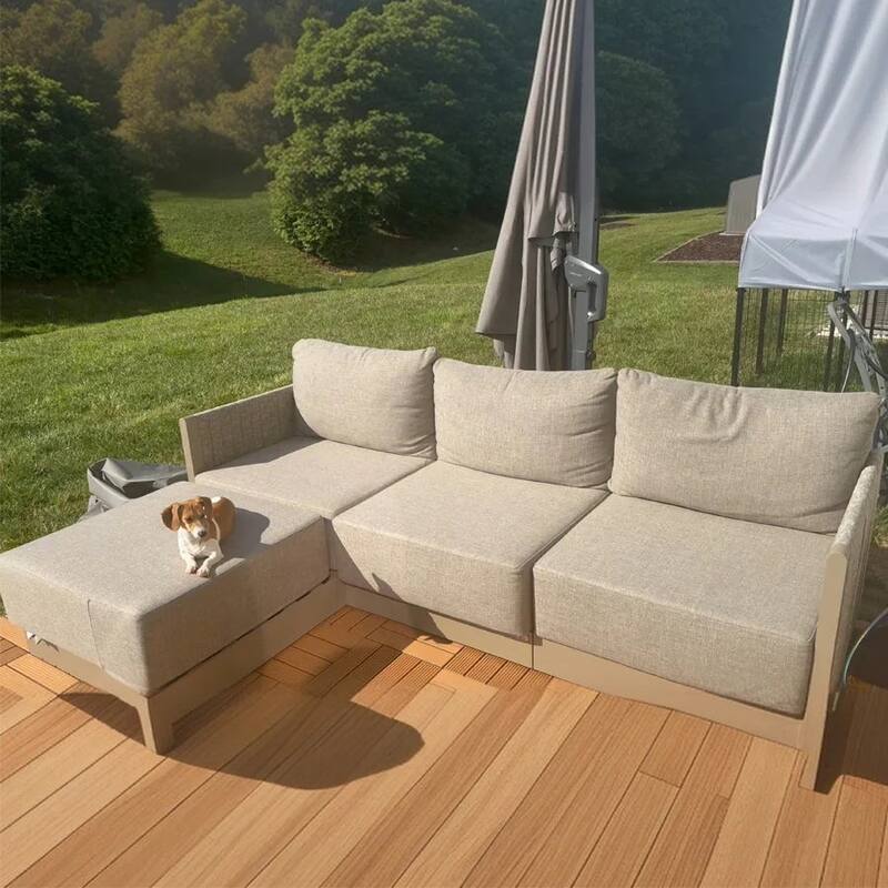 PURPLE LEAF Santorini 4-13 Piece Khaki Sofa with Ottoman and Cushion for Poolside Garden Couch Outdoor Patio Conversation Sets