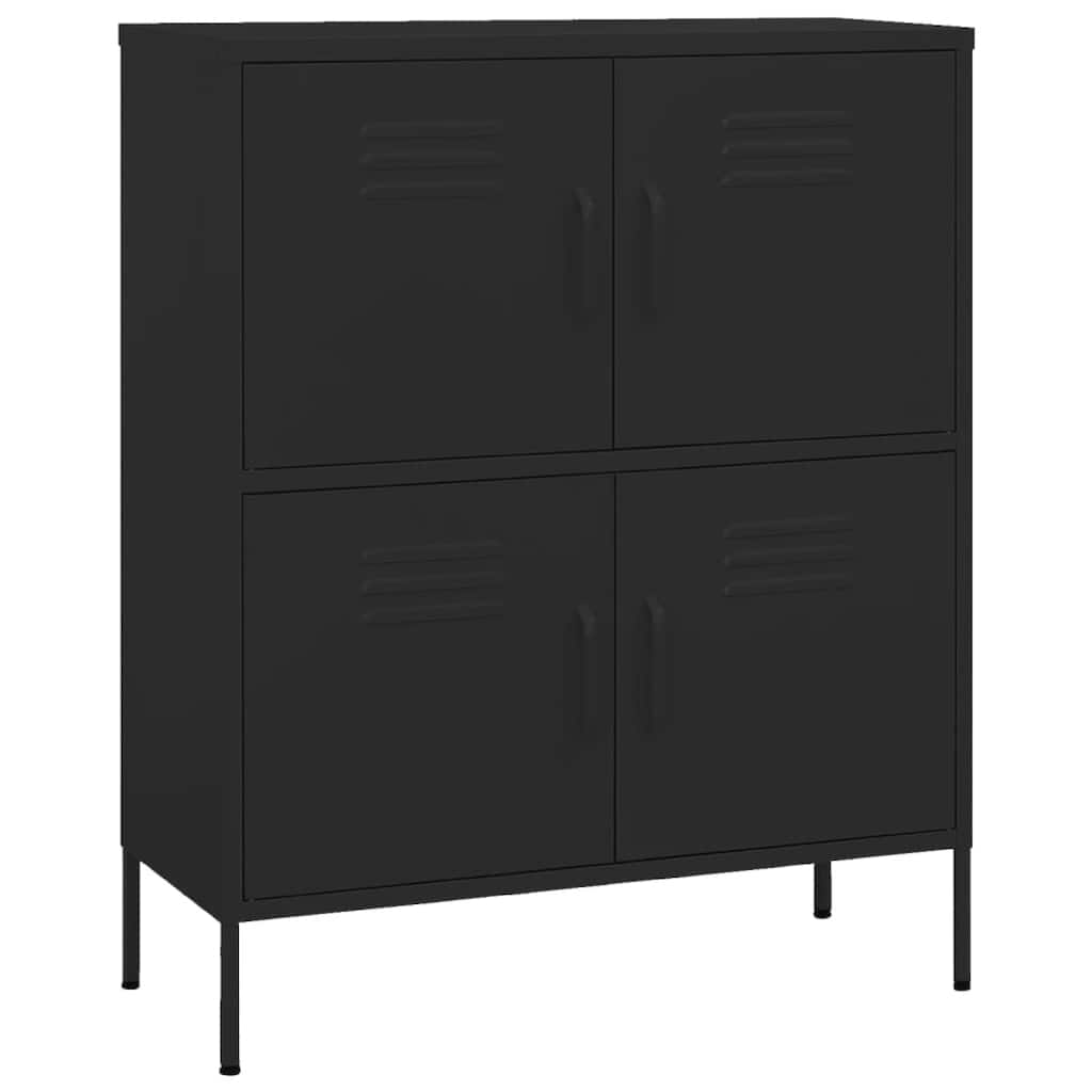 Black Steel Storage Cabinet, 4 Doors with 2 Adjustable Shelves