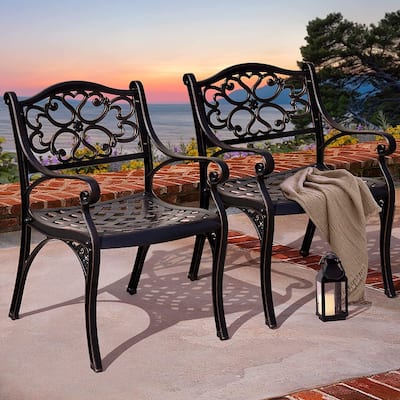 Moasis Set of 2 Cast Aluminum Outdoor Patio Dining Chairs with Armrest