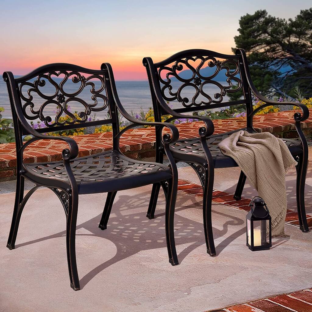 Moasis Set of 2 Cast Aluminum Outdoor Patio Dining Chairs with Armrest