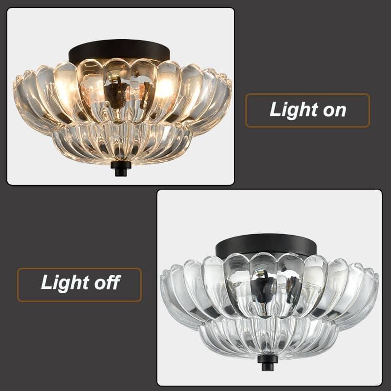 Roscana Modern Black Metal with Scalloped Glass Shade Semi Flush Mount 3-Lights