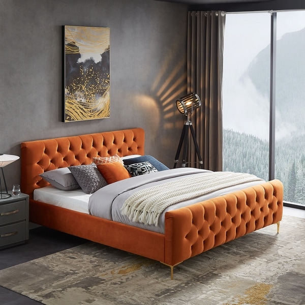 Orange velvet bed frame sale