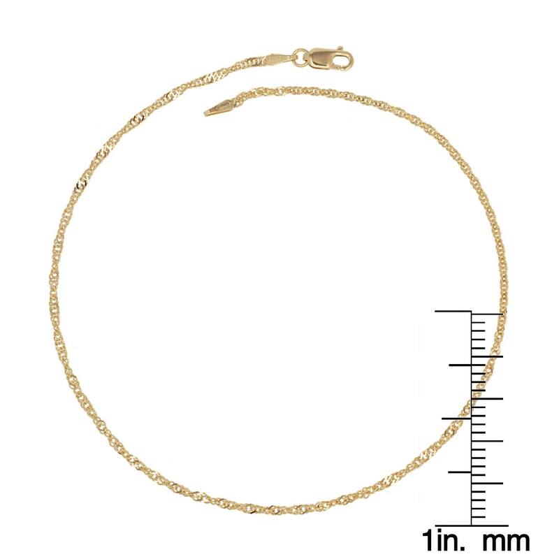 14K Italian 1.6 mm Yellow Gold Singapore 10-Inch Anklet (Nickel-free) - Orange