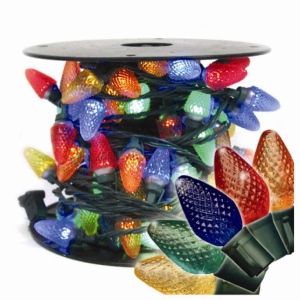 100 Length Multi-Color LED C7 Christmas Lights 41 ft Green Wire