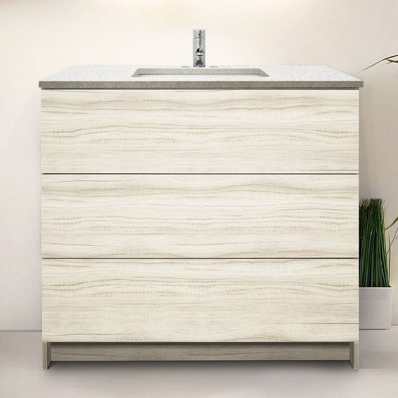 Element Standing 36 in x W x 22 in D x 35 in H Bathroom Vanity in Ebony with Galaxy Grey Quartz Top