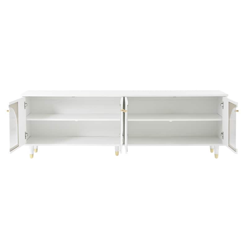 TV Stand with Gold Handles and Arch Fluted Glass Doors