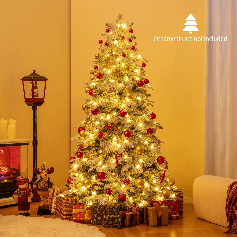 Costway 6/7 FT Artificial Snow-flocked Christmas Tree with 130 Balls, - See Details