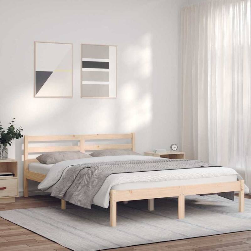 vidaXL Bed Frame Natural 208.6 x 157.6 x 69.4 cm Solid Pine Wood