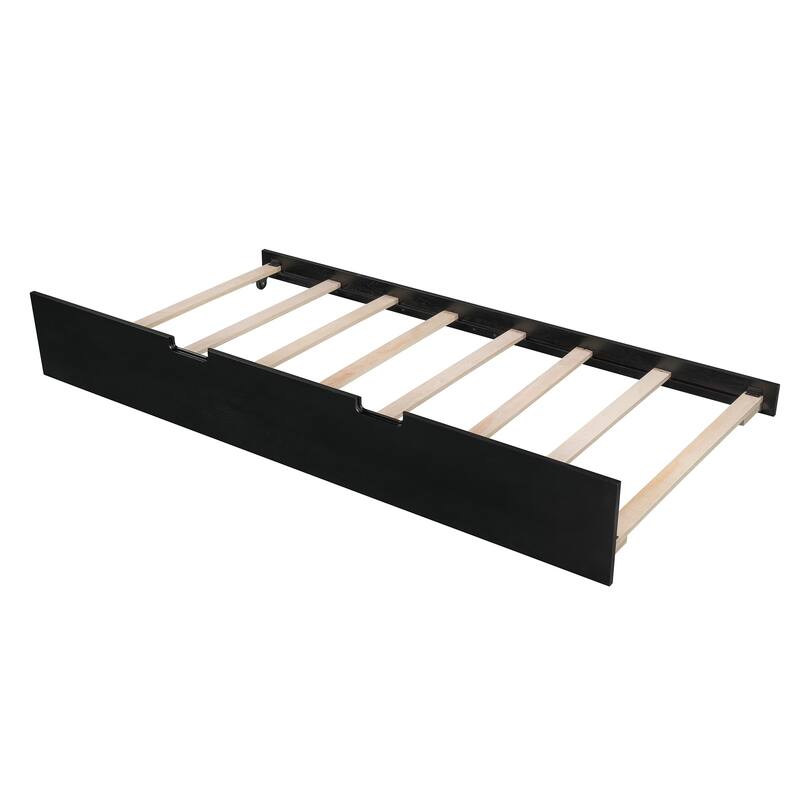 Wooden Daybed with Trundle Bed & Slatted Support, Dual-Use Sturdy Sofa Bed for Bedroom or Living Room