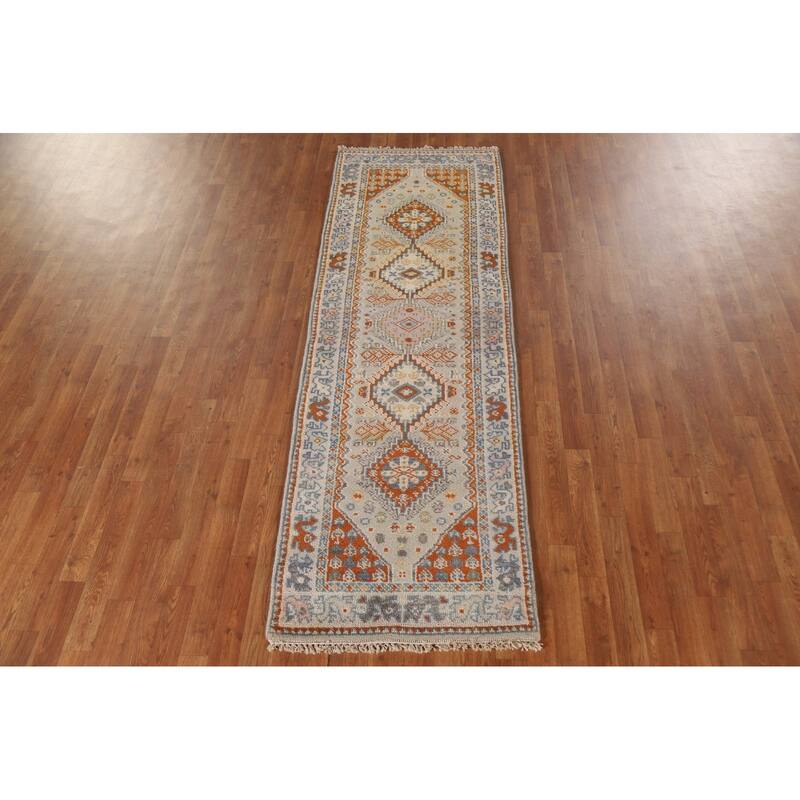 Geometric Heriz Serapi Indian Runner Rug Hand-Knotted Wool Carpet - 2'7"x 7'11"