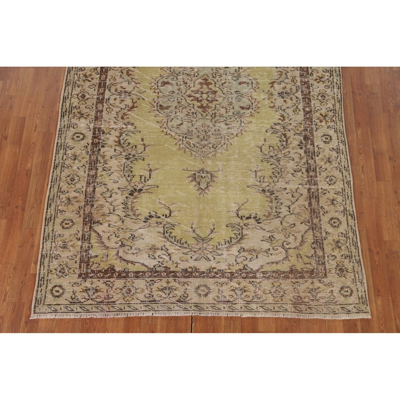 Light Green Anatolian Distressed Vintage Area Rug Handmade Wool Carpet - 5'6"x 9'2"