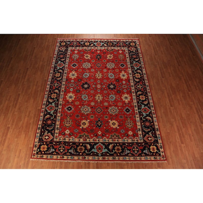 Red Orange Oushak Indian Large Rug Handmade Wool Carpet - 9'10"x 13'10"