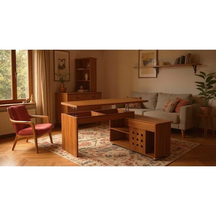 55.1''L, Home Office L-Shaped Versatile Desk Height Adjustable Extendable Desk with Storage Drawers and Cabinet