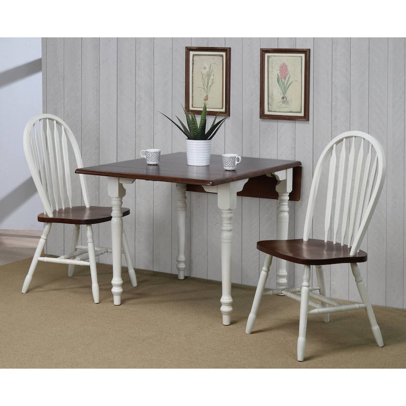 Extendable Drop Leaf Dining Table - 34-48" Rectangular Table, Antique White & Brown Wood, Seats 2-4 - 48