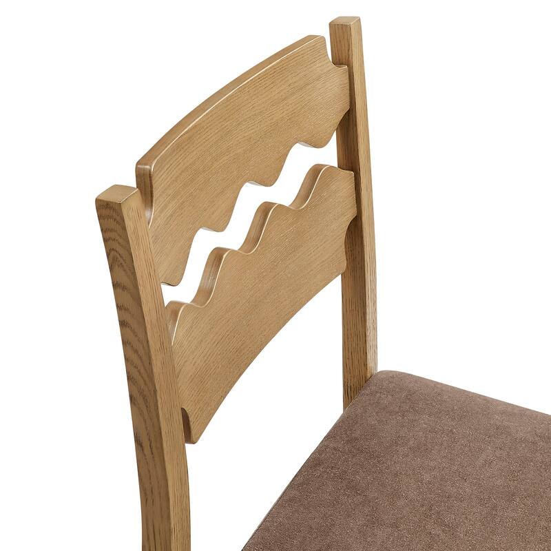 Jax Oak Wood Bar Stool With Wavy Razor Back and Cushion
