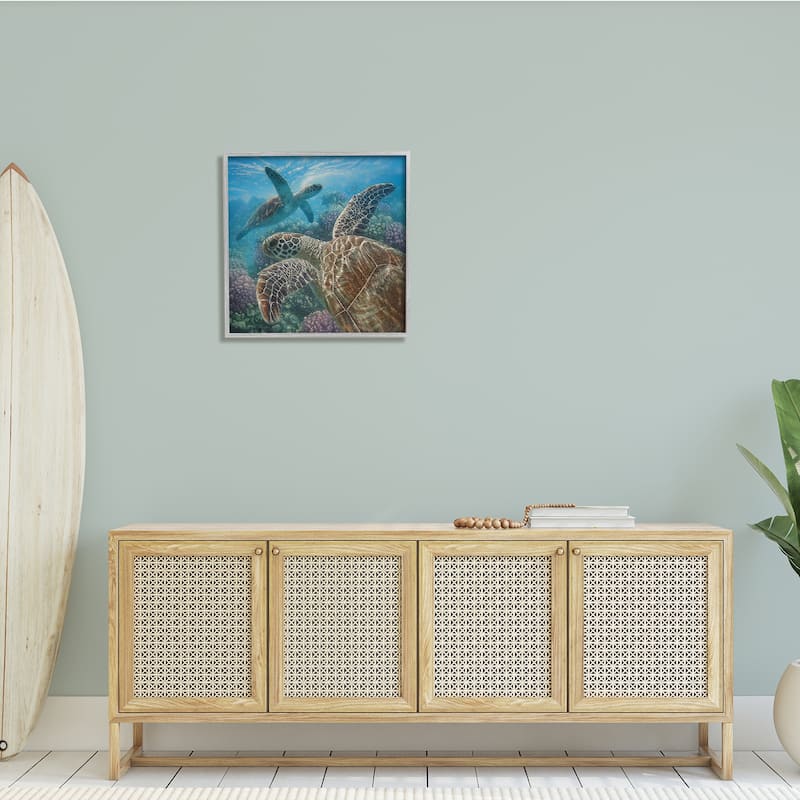Stupell Sea Turtle Pair Coral Reef Ocean Life Scene Framed Wall Art